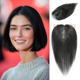 SHEIRIS Black Hair Toppers for Women Real Human Hair,Human Hair Toppers for Women,Hair Toppers for Women with Thinning Hair,No Bangs Hair Topper 10 Inch (#Jet Black)
