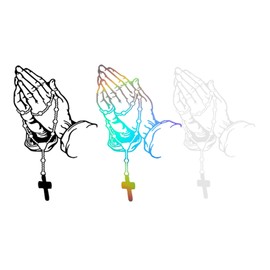 BANYUP Praying Hand Decal Sticker Religious Bumper Window Window Laptop Rosary Vinyls Sticker Car Styling Decal Praying Hand with Rosary Sticker Decal White, Small, Black