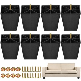 TURSTIN Furniture Legs Plastic Sofa Couch Legs Square Tapered Feet Sofa Legs with M8 T-Nuts Screws for Legs Sofas Chairs Cabinets Dressers Beds, Black (8, 4 Inches)