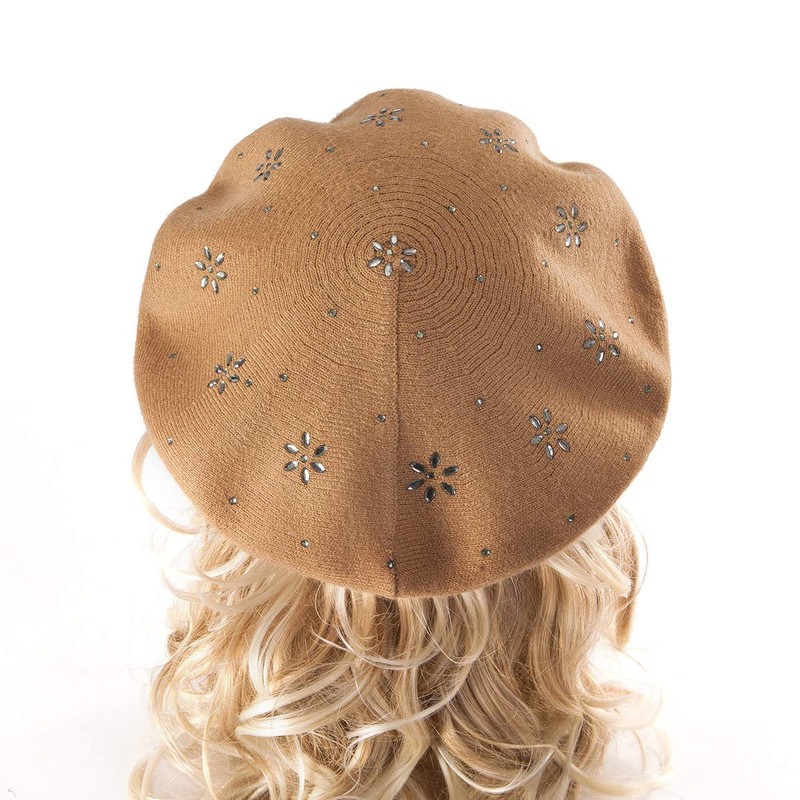 LADYBRO Light Tan Beret for Women - Spring Autumn Knit