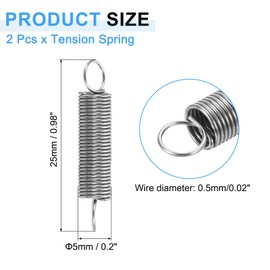 sourcing map 2Pcs 0.5x5x25mm Extended Tension Spring, 304 Stainless Steel Extension Spring Steel Dual Hook Compression Springs for Machinery Construction Industrial, Home Repairs, Silver