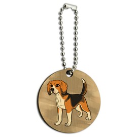 GRAPHICS & MORE Beagle Pet Dog Wood Wooden Round Key Chain