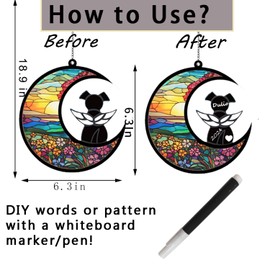 Dog Memorial Gifts for Loss of Dog-Pet Sympathy Suncatcher Black Angel Dog on Flower Moon Dog Beverage Acrylic Ornaments Decor Window Wall Gift for Dog Lover