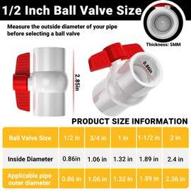 20PCS 1/2" PVC Ball Valves, 1/2" PVC Ball Valve Threaded (NPT), Red T-handle with Shut-Off Valves Socket for Water Project, Swimming Pool, Sprinkler Lines, Outdoor Plumbing & Irrigation System