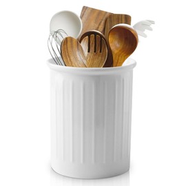 LEKEFETO Ceramic Kitchen Utensil Holder, Utensil Holder, Kitchen Utensil Storage, Utensil Container, Kitchen Utensils, Cooking Spoon Holder, for Kitchen Counter - White