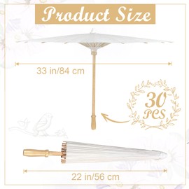 Zealor 30 PCS 33 Inches White Paper Umbrellas, Oiled Chinese & Japanese Style White Parasols, White Paper Parasols Umbrellas Bulk for DIY Painting, Wedding, Bridal Party, Ceiling Decoration