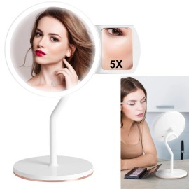 5X Magnifying LED Lighted Portable Makeup Mirror Rechargeable Touch Sensor