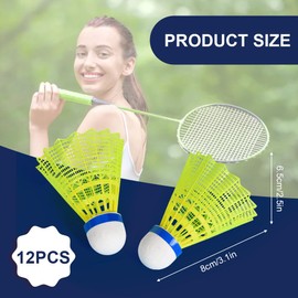 flintronic Badminton Balls, Pack of 12 Nylon Shuttlecocks, Badminton Balls with High Stability and Durability, Professional Shuttlecocks for Indoor and Outdoor Training, Leisure, Sports (Yellow)
