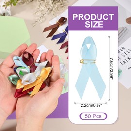 PATIKIL 50 Pcs Polyester Ribbon Satin Pins, Satin Ribbon with Safety Pins for Charity Public Social Event Party Clothing Decoration Anniversary, Light Blue