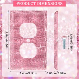 ElevateTech Glitter Light Switch Covers, 2 Pcs Shiny Pink Rhinestones Outlet Covers Wall Plate Bling Crystal 2 Duplex Light Plate Switch Decorative Wall Plate Cover Gift for Room Decor (Pink)