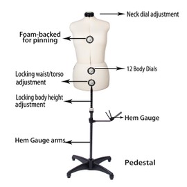Beige 13 Dials Female Fabric Adjustable Mannequin Dress Form for Sewing, Mannequin Body Torso with Tri-Pod Stand, Up to 70" Shoulder Height (Medium)
