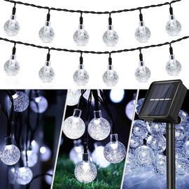 2-Pack 50 LED 23FT Solar String Lights Outdoor, Crystal Globe Lights with 8 Lighting Modes, Waterproof Solar Powered Patio Lights for Garden Yard Porch Wedding Party Decor