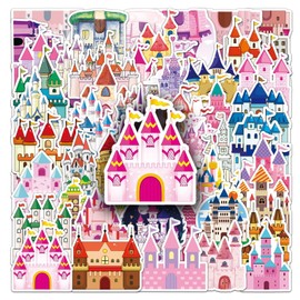 Castle Stickers for Kids, 50Pcs Cartoon Kawaii Decals for Girls, Happy Birthday Party Supplies,Waterproof Vinyl Stickers,Decorations for Phone Guitar Laptop Water Botter,Gift to Family Friends