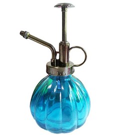 Hovico Glass Watering Can Indoor Watering Spray Bottle,6.3 Inches Tall Vintage Style Spritzer Bronze Plastic Top Pump Watering Can Glass Spary Bottle Plant Mister (Blue)