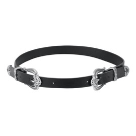 Meliyya Women Double Buckle Belt Black Vintage Style Gold Waistband Casual Formal Wear Dress Accessory, Silver