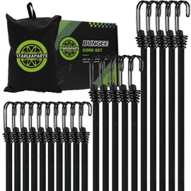 STARLEAPARTS Bungee Cords with Hooks Heavy Duty - 20pcs Bungie Cord with Steel Double J Hook - 72 Inch Black Bungee Cords with UV & Weather Resistant, Storage Bag Include
