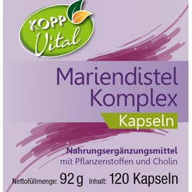 KOPP Vital® Mariendistel Komplex Kapseln | 120 Kapseln | 92 g | Vegan | mit Mariendistel, Artischocke, Löwenzahn und Cholin | laborgeprüfte Extrakte | ohne Gentechnik