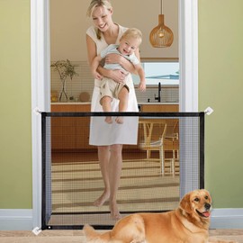 Stair Gates for Baby Pet Safety Gate Dog Gates for The House, Stair Gates for Dogs Easy Install Anywhere,3 Poles Avoid Pets from Passing Underneath, 100 x 72 cm, 3 Poles 8 Hooks