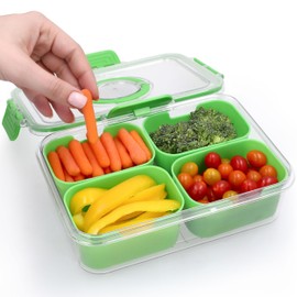 KEYVOZ Snackle Box Container with Lid- Travel Charcuterie Box with Handle - Organizer for Candy, Fruit, Nuts, Veggies, Snacks, Beach Essentials, Portable Lunch Box (Green, Small)