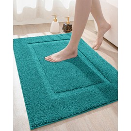 DEXI Bathroom Rug Mat 24x16, Super Absorbent Soft Mats, Washable Non-Slip Bathmat, Quick Dry Microfiber Rugs Carpet for Shower Floor, Tub, Bath Accessories Decor, Teal
