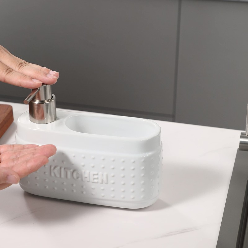 White Dish detergent dispenser for Kitchen Sink.Ceramic Dishwashing Liquid Dispenser