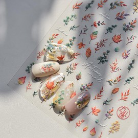 2Sheets 5D Nail Art Stickers, Decorative Nail Decals Vintage Embroidery Garden Manicure Sticker Flowers Leaves and Butterflies Decoration Accessories for Women Girls (Colorful Leaves)