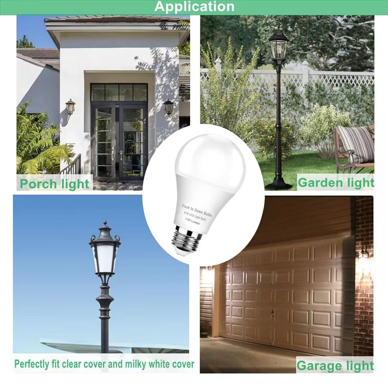 6-Pack Dusk to Dawn Light Bulbs Outdoor, A19 LED Photocell