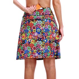 KORALHY Skorts Skirts for Women with Pockets, Women's 20" Knee Length Long Tennis Skirts Dressy High Waist A-Line Moisture Wicking Color Flower Medium