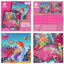 Travofun Magnetic Puzzles for Kids Ages 3-5,20 Piece Jigsaw Mermaid Puzzles for Toddlers 2-4,Children Travel Activity Toys Games for 3 4 5 6 Years Girls in Car Airplane,Learning Magnet for Road Trip