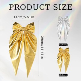 AYNKH 2PCS Bright Big Bow Hair Clips, Gold Silver Shiny Color Barrette, Cool Hair Accessories for Women Girls Music Festival Party Head Wear, Eye-Catching Costume for Holiday Carnival