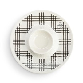 DEMDACO Tartan Plaid Design - 13 Inch; 8 Ounce Black/White Melamine Chip-and-Dip Serving Set