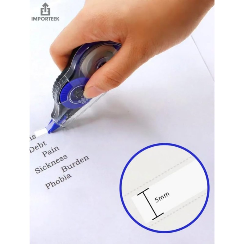Cinta Correctora Blanca, 5 mm x 12 m, Paquete de