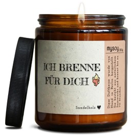 GLÜCKLICHT Duftkerze mit Spruch für Partner | Handgemacht aus Sojawachs | In Geschenkbox | Nachhaltiges Geburtstagsgeschenk | Ehe Mann Freund Frau Freundin Verlobte Jahrestag |Sandelholz