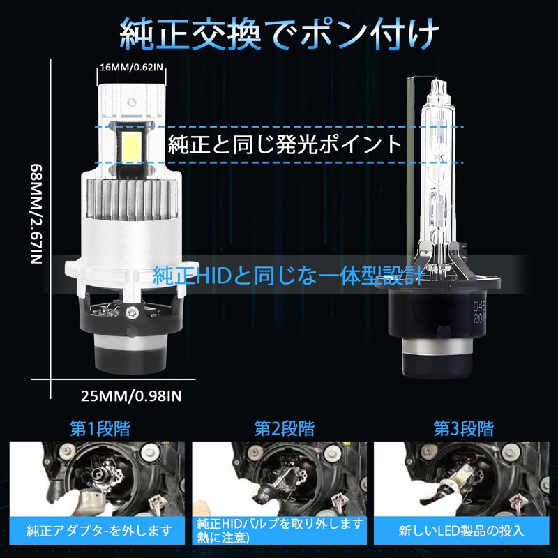 D2S LED Headlight, Compatible with Vehicle Inspection, D2R LED Pon,