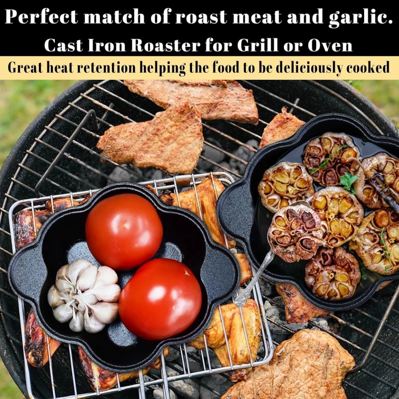 AOKDEER Pre-Seasoned Cast Iron Garlic Roaster Dutch Oven Baker for