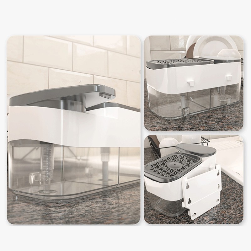 2 in 1 Kitchen Sink Dish Soap Dispenser Sponge Holder