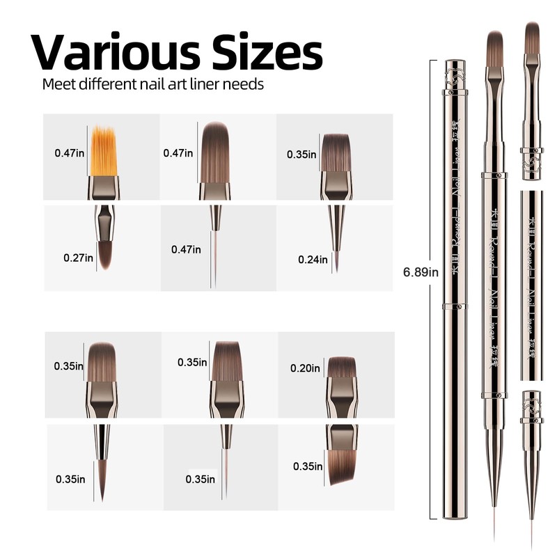 Nail Art Brushes Set 6 Pcs Double-Ended Professional Nail Design