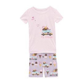 KicKee Graphic Short Sleeve Pajama Set, Ultra Soft and Snug Fitting PJs, Matching Top and Bottom Sleepwear Set, Newborn to Baby to Kid Pajamas (Thistle Ice Cream Truck - 10 Years)