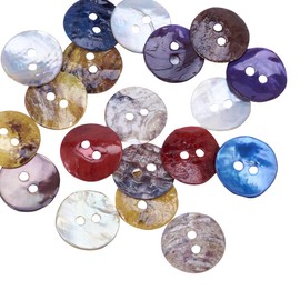 Beadthoven 144pcs Mother of Pearl Buttons 2-Hole Sewing Fasteners Dyed Flat Round Mixed Color 15x1mm, Hole: 1.5mm
