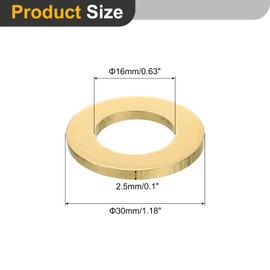 uxcell M16 Flat Washer, 4 Pcs Brass Ring Flat Washers 30mm OD 2.5mm Thick Metal Sealing Gasket Ring for Screws Bolts Nuts