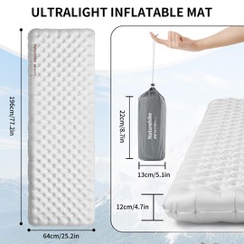 Naturehike 8.8 R Value Camping Sleeping Mat Ultralight Inflatable Sleeping Mat Waterproof Durable Air Mattress with Inflatable Bag for Trekking Hiking Backpacking Tourism