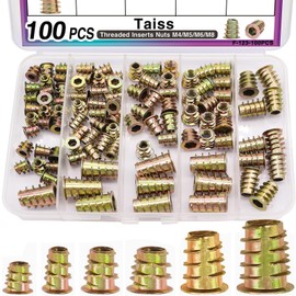 Taiss 100PCS Threaded Inserts Nuts,6 Sizes Wood Threaded Insert Kit,Furniture Screw in Nut Wood Inserts M4/M5/M6/M8 Threaded Inserts for Wood,Hex Socket Drive Screw Inserts for Wood Furniture,Cabinet