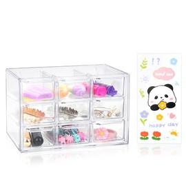 DIBALIYI Mini Clear Storage Drawers, Desk Storage Organizer with 9 Drawers, Plastic Desktop Craft Storage Box with Sticker for Makeup Jewelry Bathroom Craft Supplies Stationary
