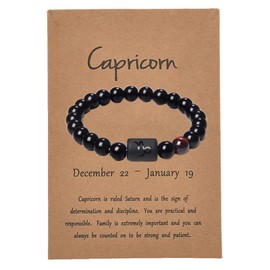 YANCHUN Zodiac Bracelet for Women Men Natural Black Onyx Stone Constellation Sign Bracelet 12 Astrology Horoscope Bracelet for Girls Couple Bracelet (Capricorn Zodiac Bracelet)
