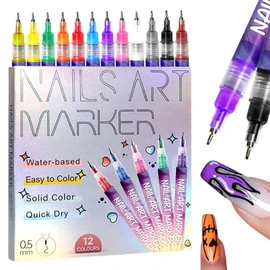 12 Colors Nail Art Pens Set, 2025 New Nail Art Markers Polish Pen for 3D Nail Art, Nail Art Tools for Graffiti Dotting Drawing Painting Point Liner DIY (1 set)