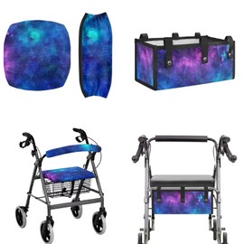 LedBack 3 Pcs Sets Rollator Walker Accessories Galaxy Print Universal Fit Walker Seat Cover Rollator Walker Seat & Backrest Covers, Rollator Storage Under Seat Bag