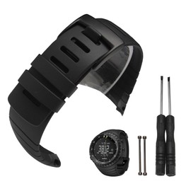 Strap for Suunto Core Watch, Rubber Replacement Watch Strap for Suunto Core All Black SS014993000/SS013336000/SS01333700 (Black)