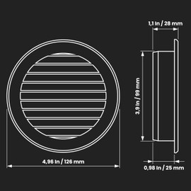 4'' Inch / 100 mm Plastic Vent Cover Black - Round Soffit Vent - Exhaust Ventilation Louver - Air Inlet Grille Cover - Built-in Screen Mesh - HVAC Ventilation