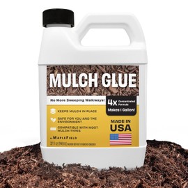 Maplefield Mulch Glue Concentrate - 32 oz, Clear Eco-Friendly Liquid - 4X Strength Landscape Adhesive for Rubber, Bark, Pine Straw & Gravel - Makes 1 Gallon of Sticky Bond