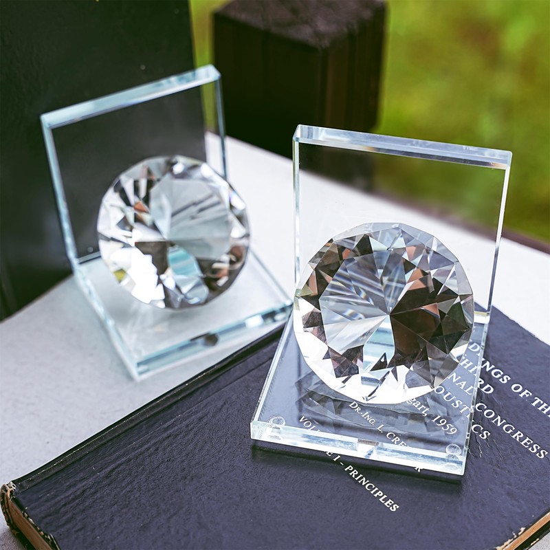 1 Pair Crystal Bookends with 80mm Clear Diamond, L Shaped